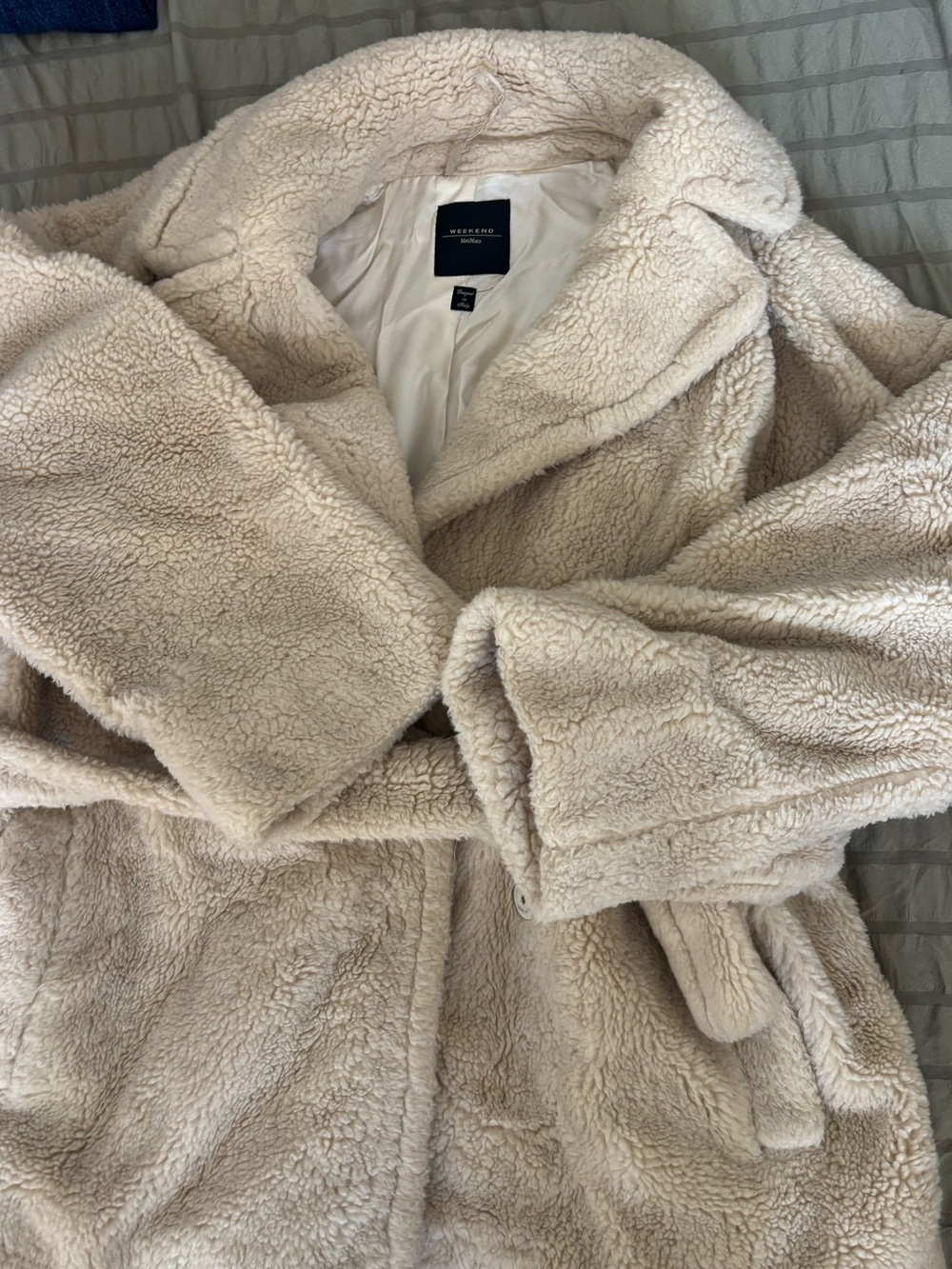 Plush Cream Faux Shearling Teddy Jacket with Belt